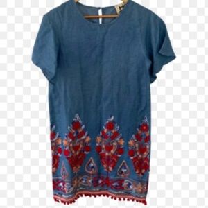 Jaase Large Embroidered Floral Detail Pom Pom 100% Cotton Dress